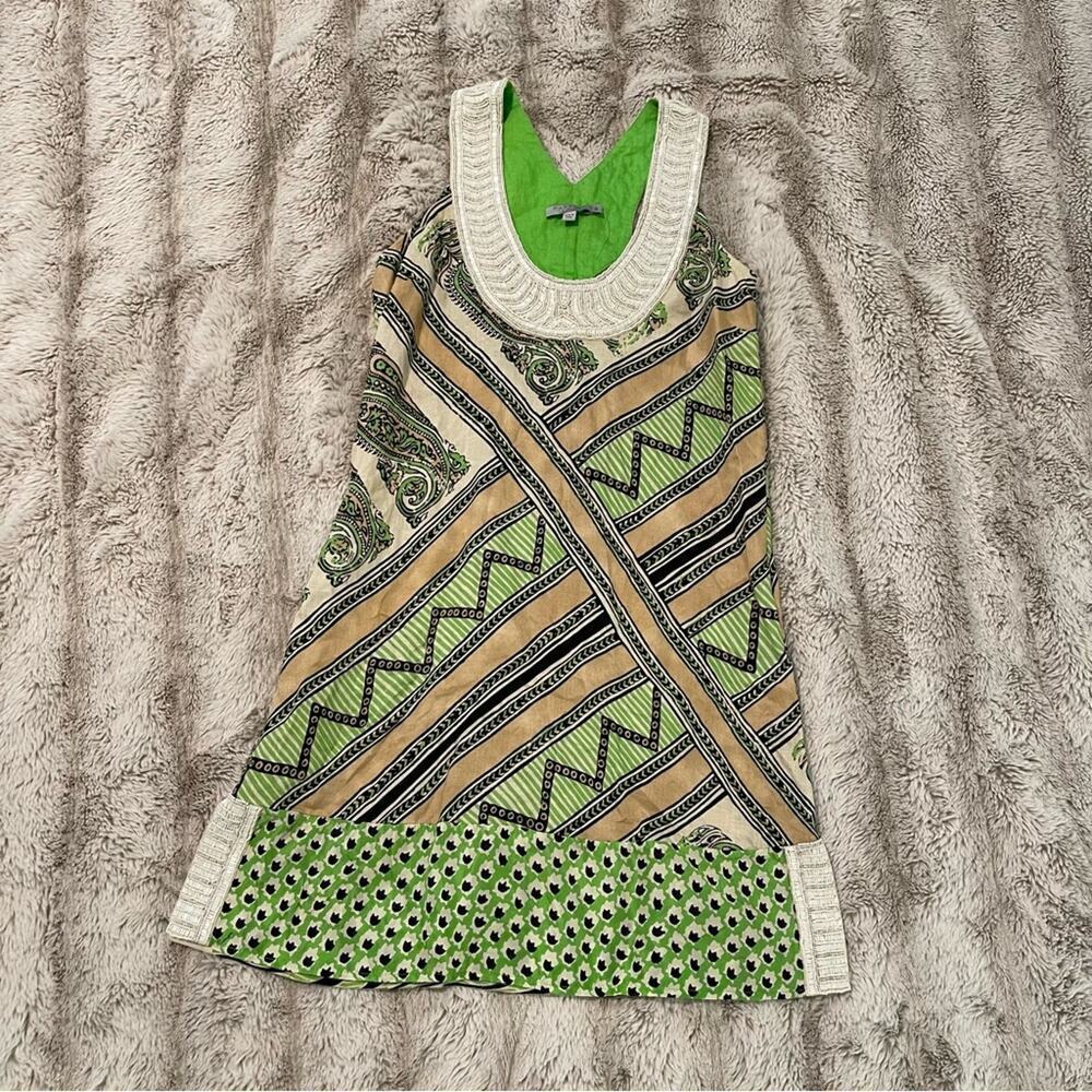 New Calypso St‎ Barth Green Beaded Linen & Silk Dress